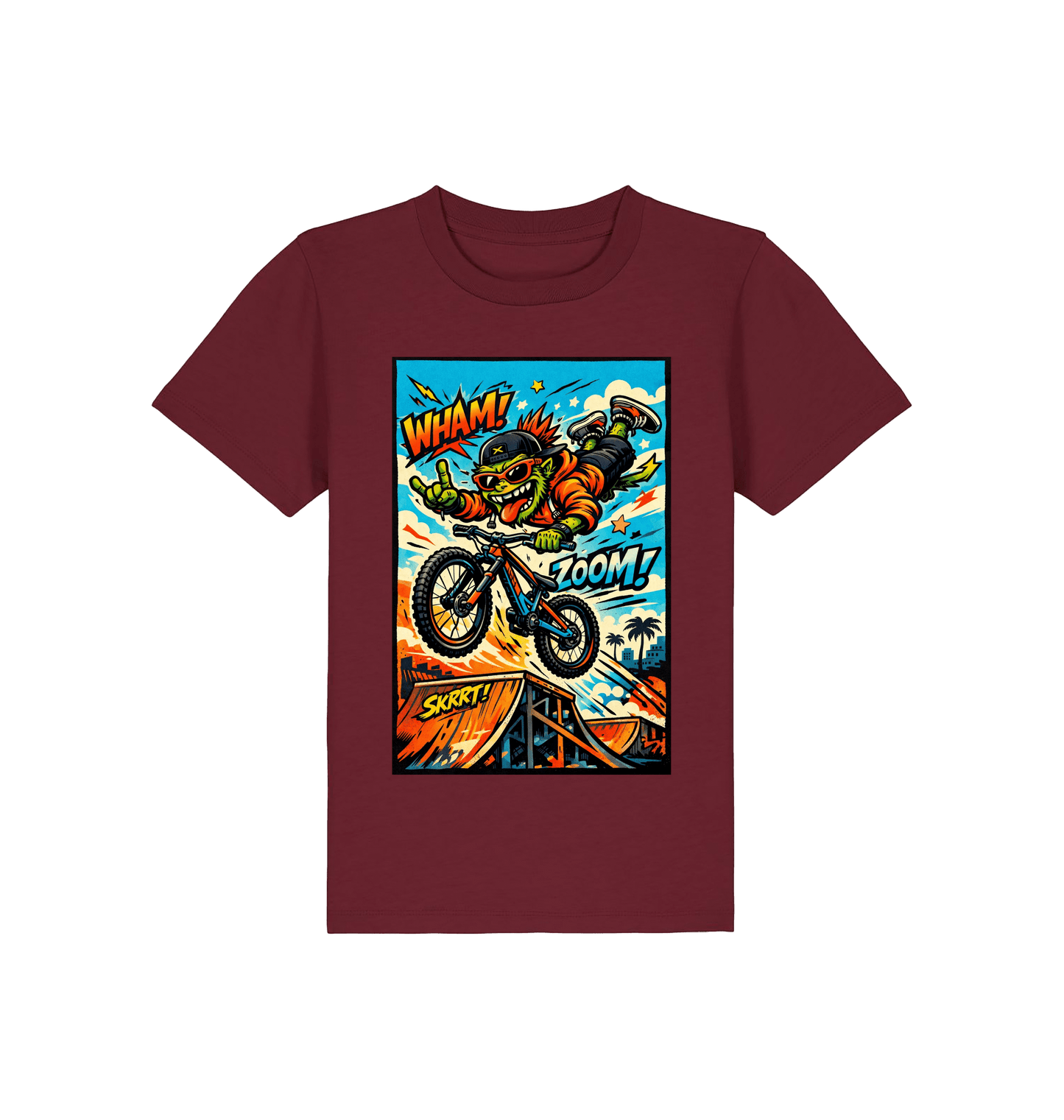 Burgundy Printed Kids T-Shirt Front