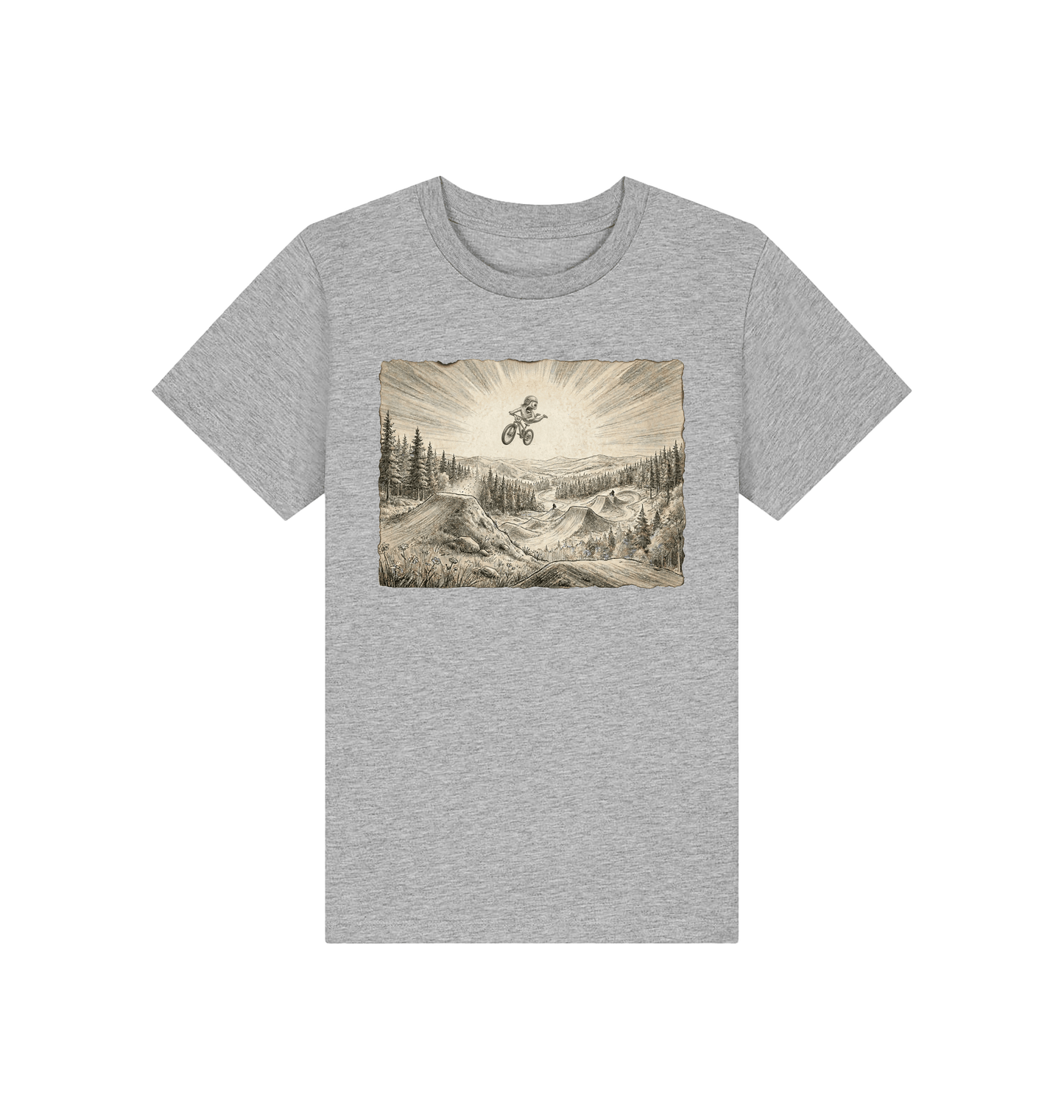 Heather Grey Printed Kids T-Shirt Front