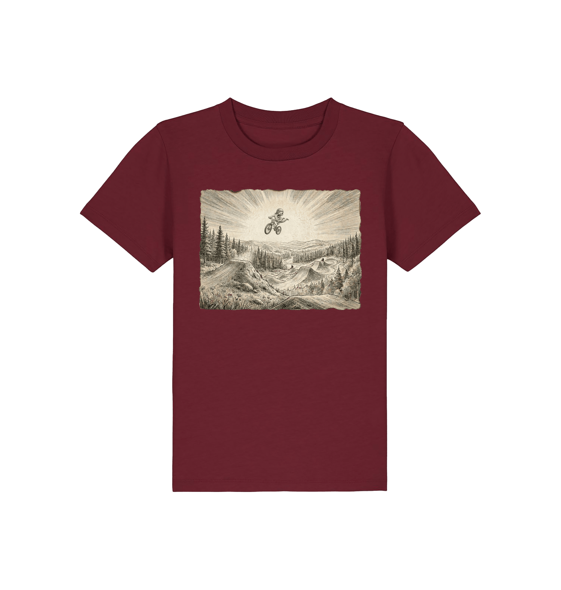 Burgundy Printed Kids T-Shirt Front