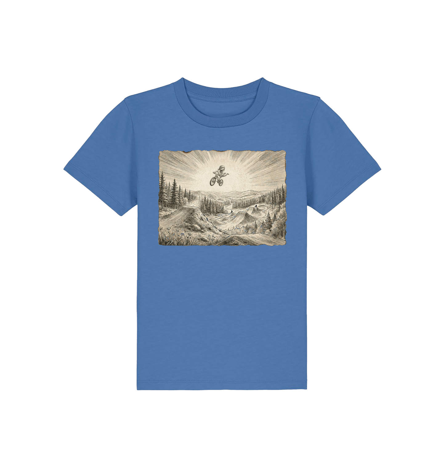 Bright Blue Printed Kids T-Shirt Front