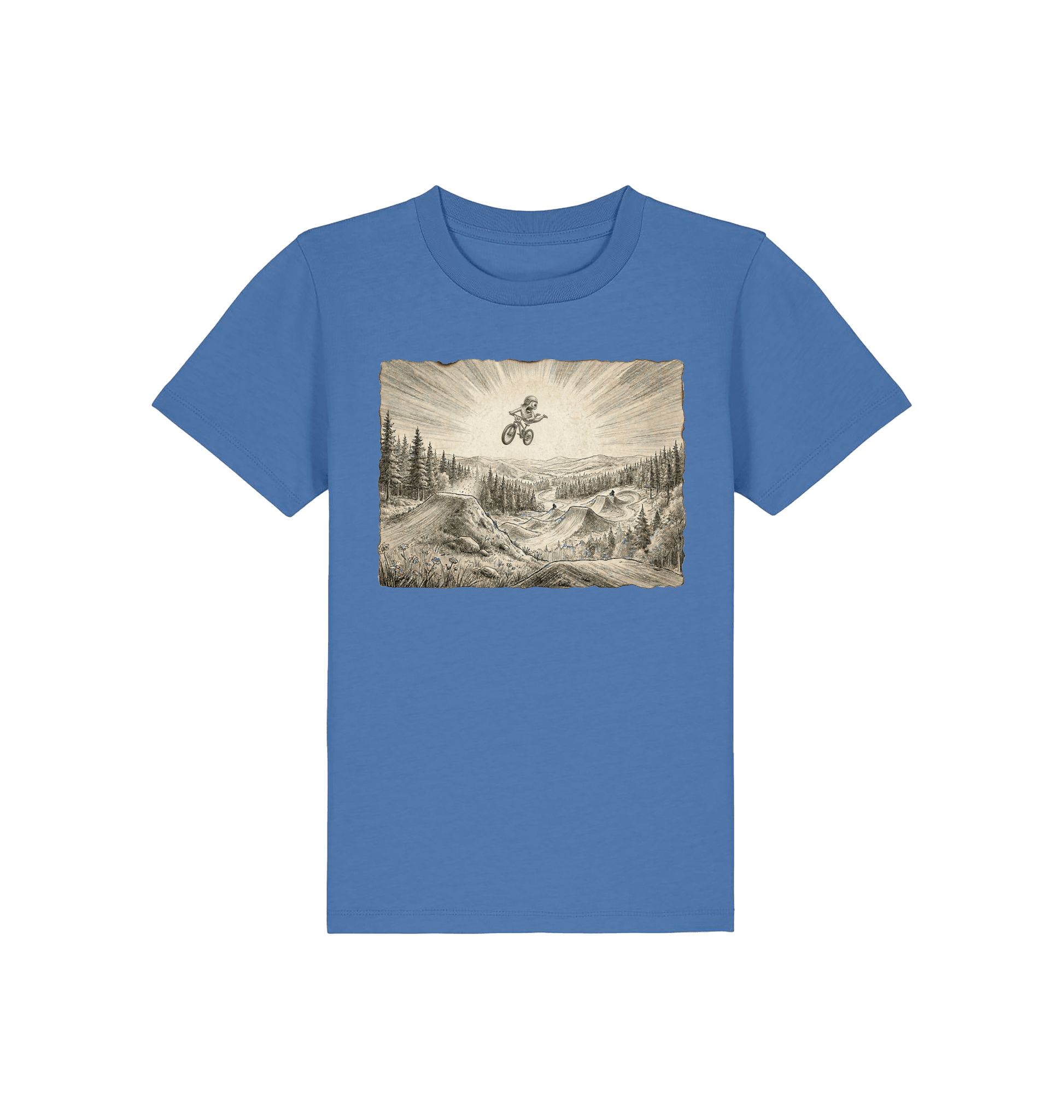 Bright Blue Printed Kids T-Shirt Front