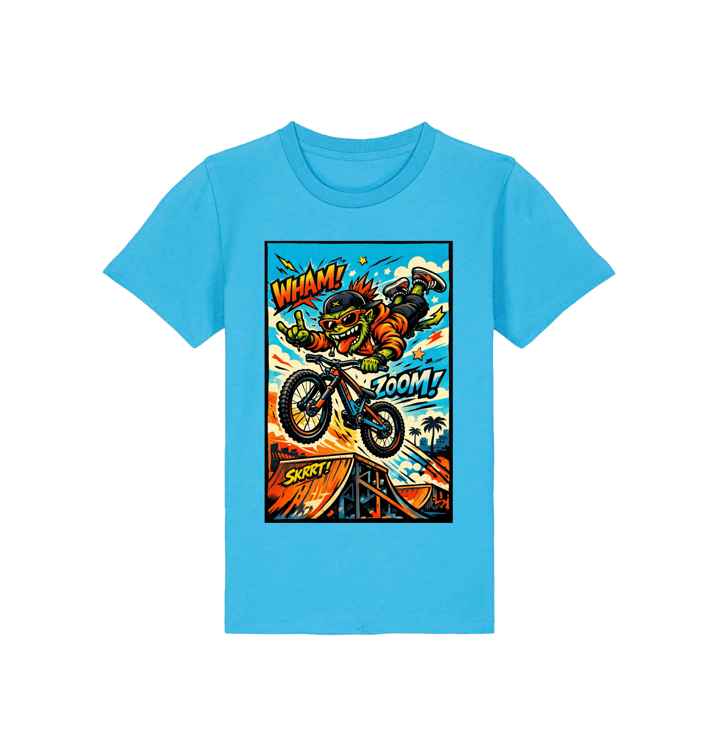 Aqua Blue Printed Kids T-Shirt Front