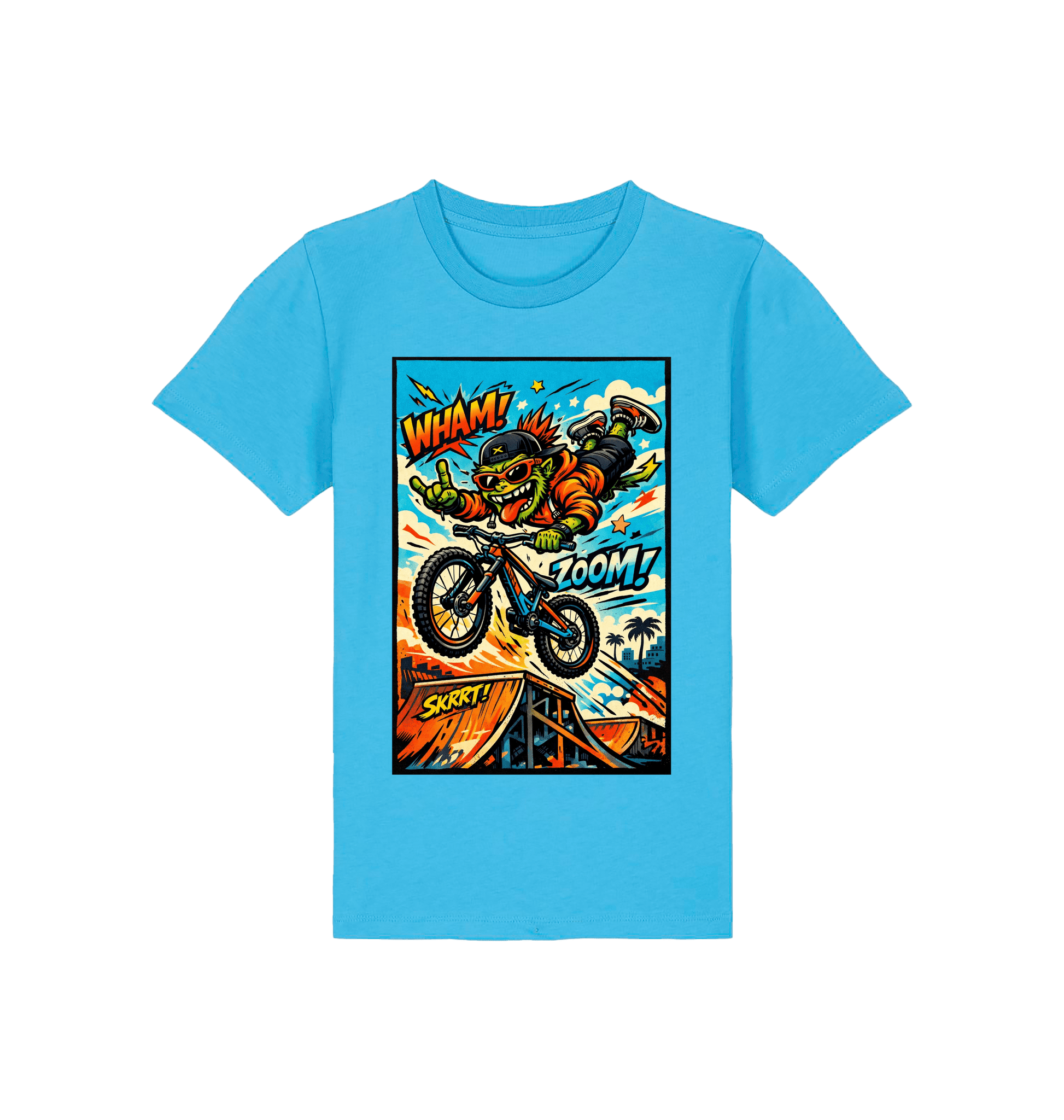 Aqua Blue Printed Kids T-Shirt Front