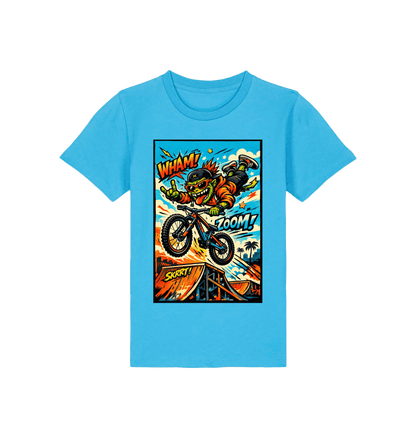 Aqua Blue Printed Kids T-Shirt Front
