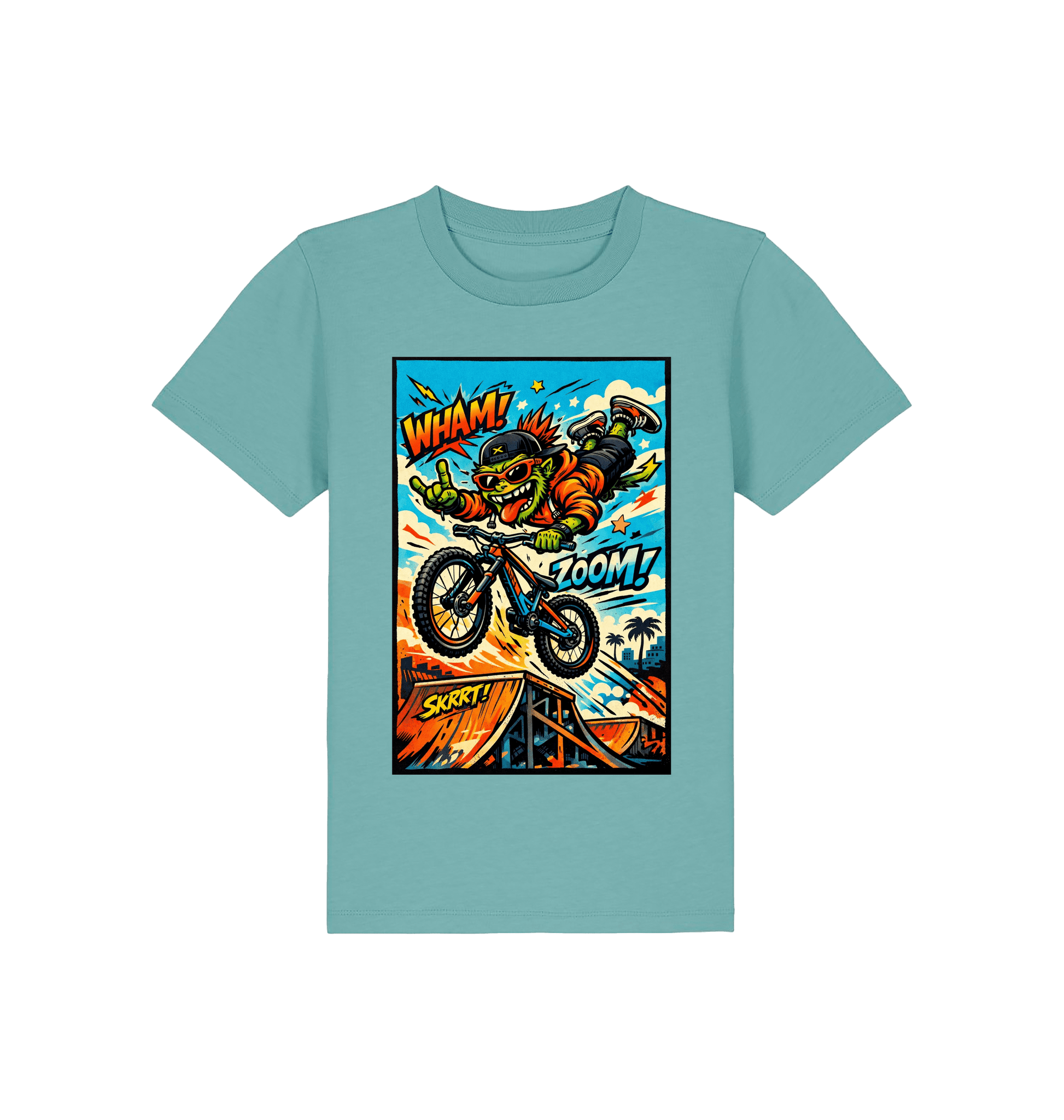Teal Monstera Printed Kids T-Shirt Front