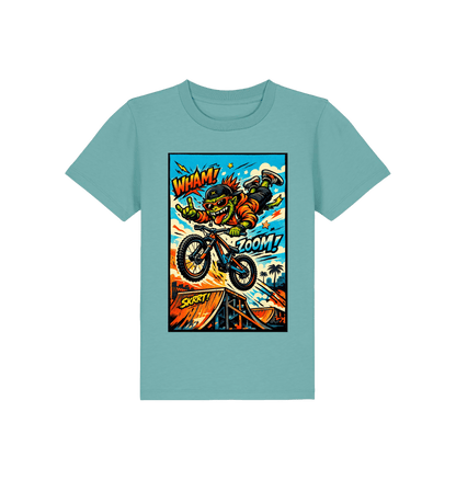 Teal Monstera Printed Kids T-Shirt Front